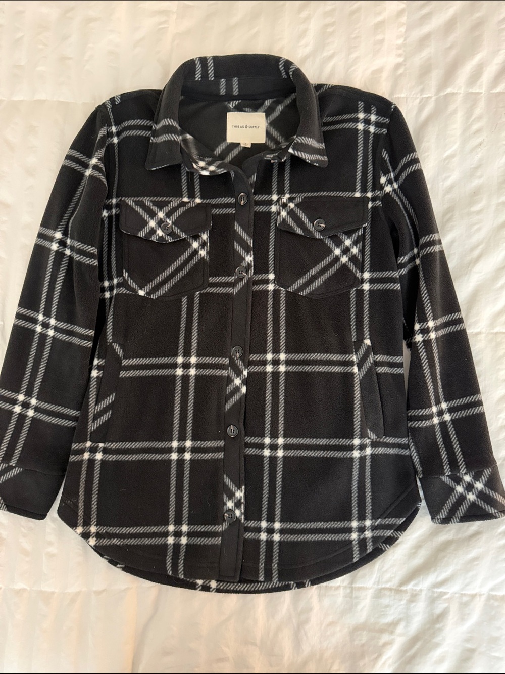 Thread & Supply Black and White Plaid Fleece Shacket